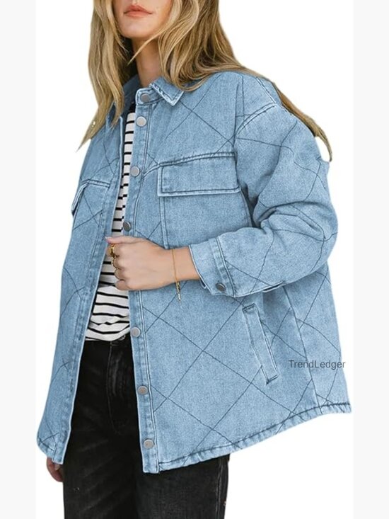 Jackets & Blazers - Oversized Denim Shacket with Pockets Relaxed Fit Button Down Coat